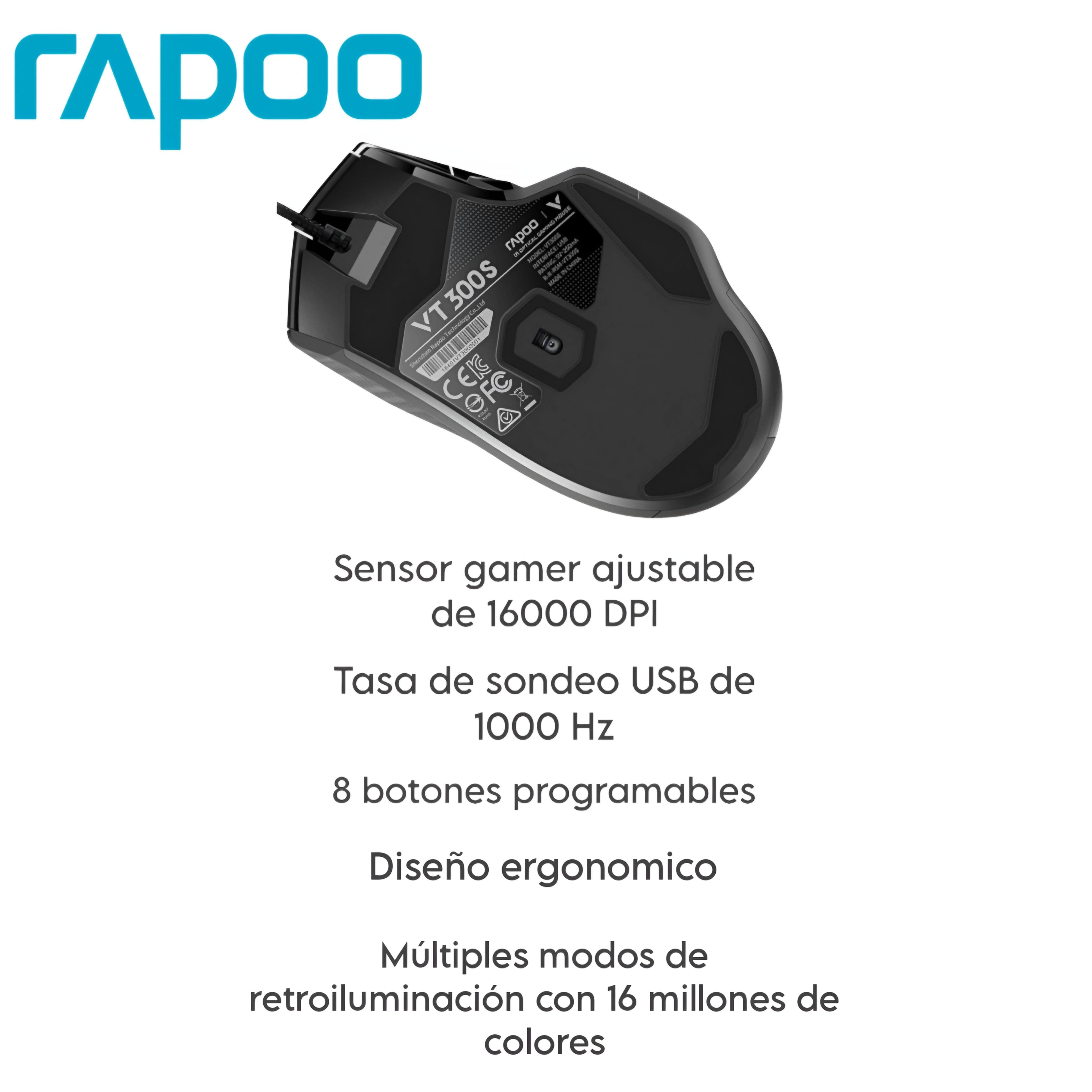 Mouse Gamer Pro Rgb - 16000 Dpi RAPOO VT300S - Mouse Gamer Profesional